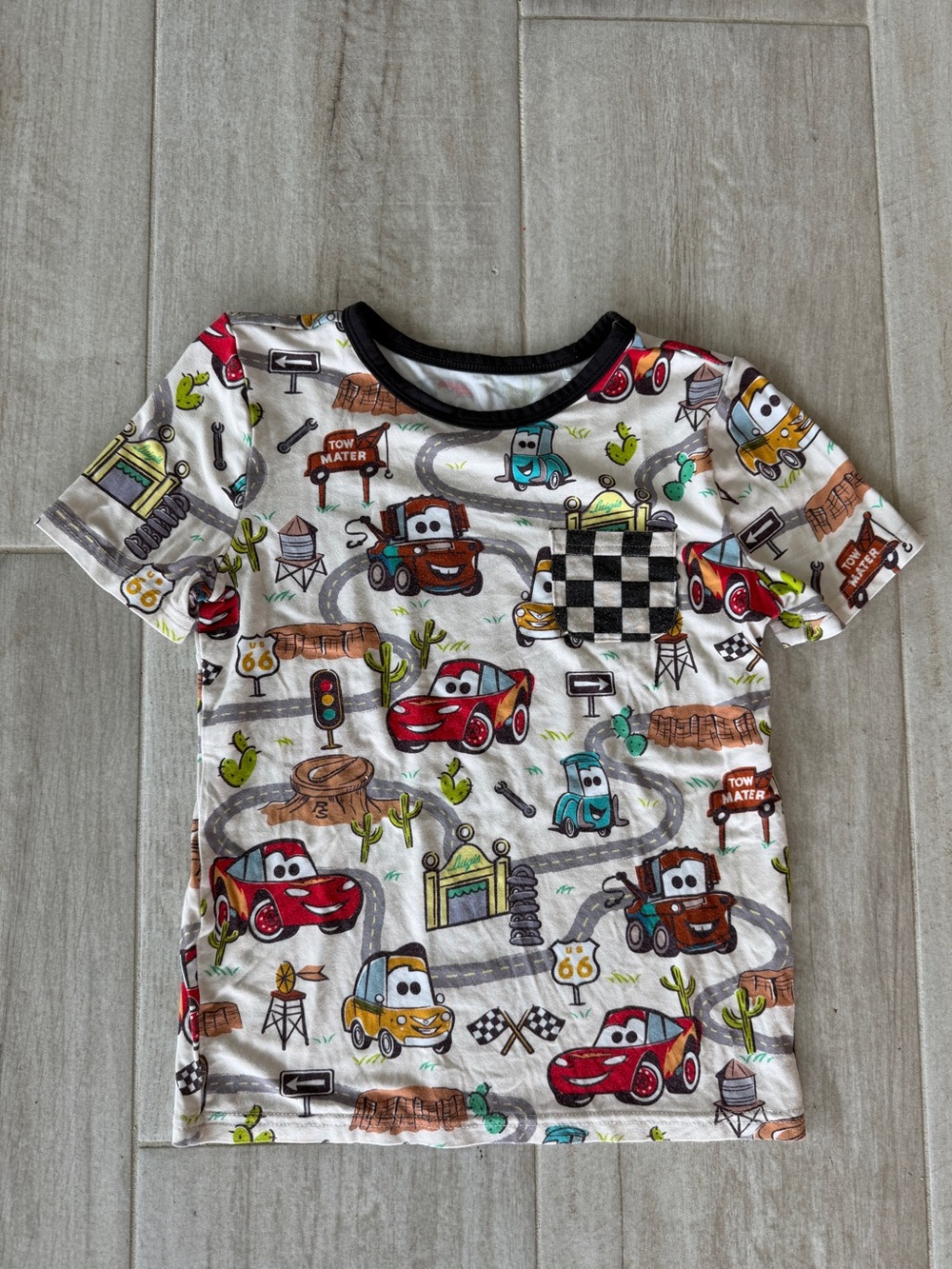 Little Sleepies Cars Radiator Springs Pocket Tee 5 EUC